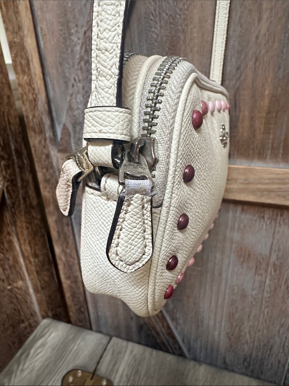 Coach Double-Zip Pouch with Metallic Rivets in Chalk Crossbody Bag Purse - Picture 6 of 16